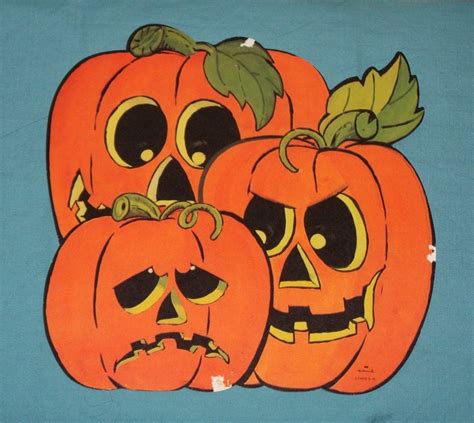 Vintage Halloween Hallmark Jack O Lantern Trio Pumpkin Decoration Cu ...