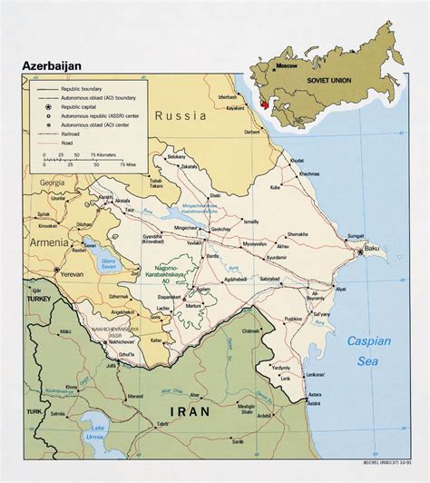 Large detailed political map of Azerbaijan with roads, railroads and ...