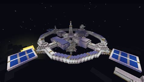 Minecraft spacestation, voxel low-poly space station with solar panels ...