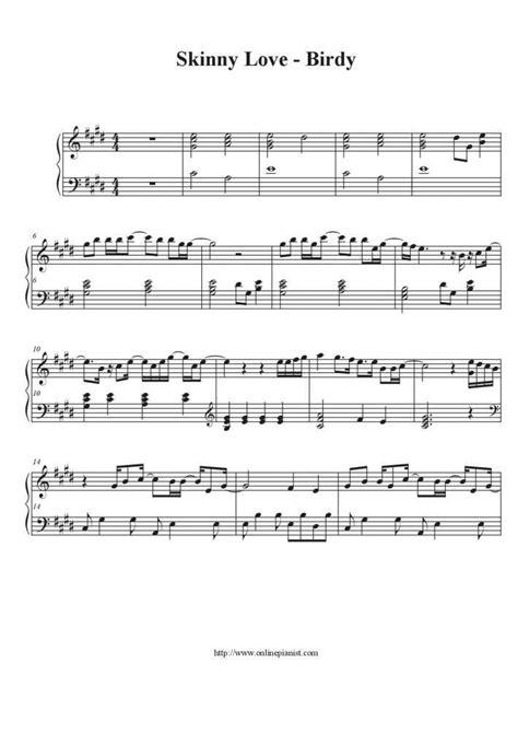 Skinny Love (Bon Iver) Piano Sheet Music by Birdy at OnlinePianist | Piano sheet, Sheet music ...