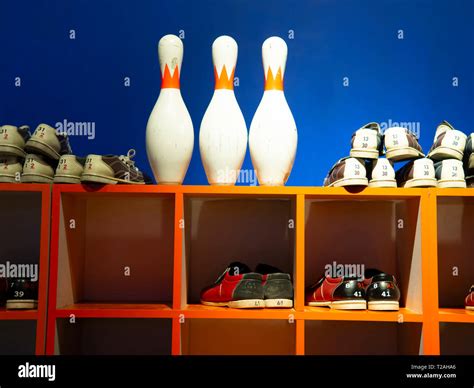 bowling supplies. custom bowling shoes. kuka,pin Stock Photo - Alamy