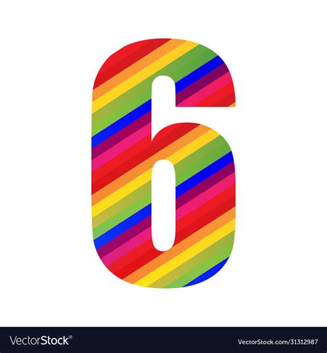 6 number rainbow style numeral digit colorful Vector Image