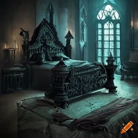 Gothic castle bedroom in a dark fantasy setting on Craiyon