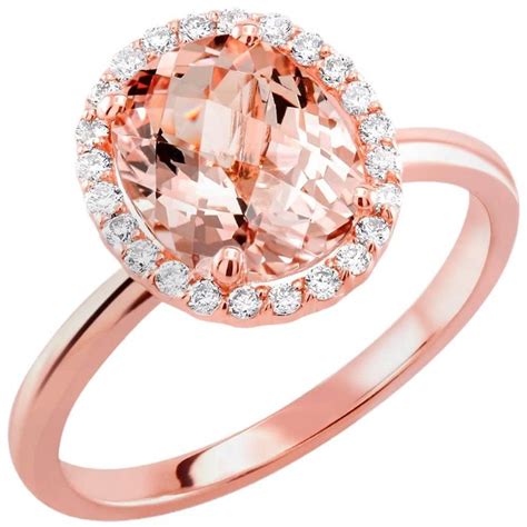 Rose Gold Oval Morganite Diamond Cluster Cocktail Ring For Sale at 1stdibs