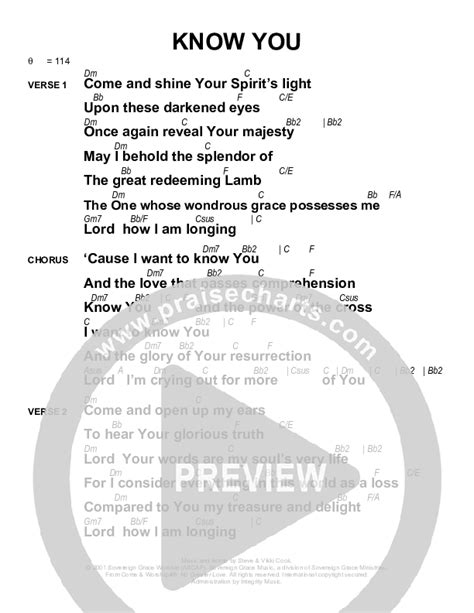 Know You Chords PDF (Sovereign Grace) - PraiseCharts