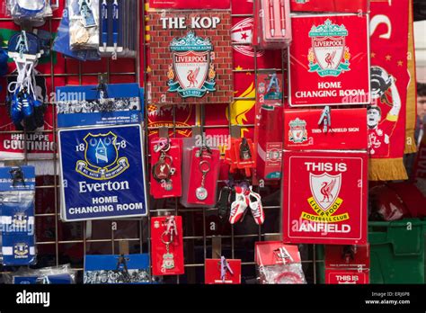 Liverpool and Everton football team souvenirs Stock Photo - Alamy