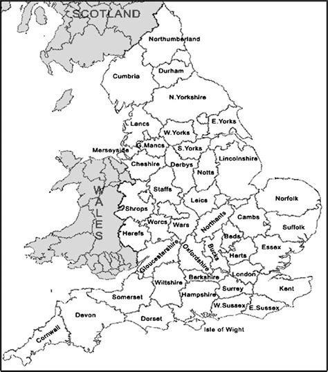 Map of England showing the location of counties. | Download Scientific ...