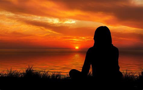 Download free photo of Sunset,woman,silhouette,meditation,evening ...