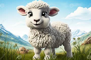 A Cartoon Sheep Standing in the Grass Stock Illustration - Illustration of livestock, herd ...