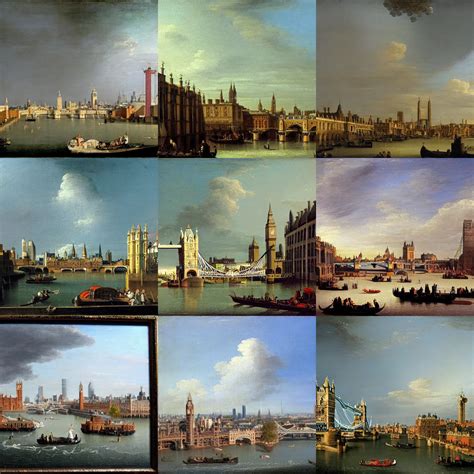 London skyline including Tower Bridge, painting by | Stable Diffusion ...