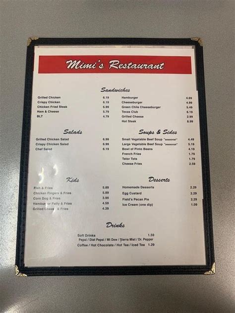 Menu at Mimi's Restaurant, Pauls Valley, 117 W Paul Ave