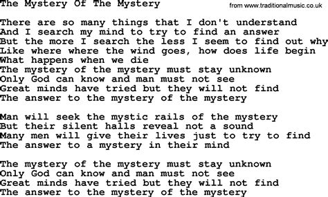 Dolly Parton song: The Mystery Of The Mystery, lyrics