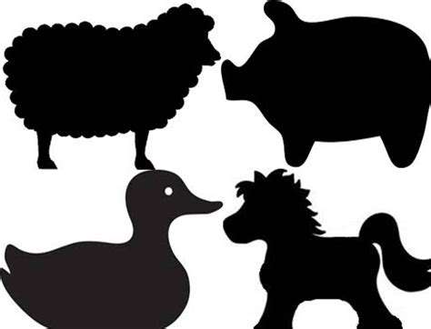 Farm animal silhouettes for barnyard birthday party cutouts. Cut outs of sheep, duck, horse, pig ...