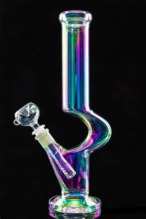 Metallic Rainbow Curved Downstem Glass Bong Rig - 12 Inch ⋆ iBurnt.com