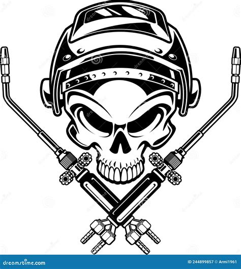 Human Skull with Welding Mask and Crossed Welding Torches Stock Vector - Illustration of plumber ...