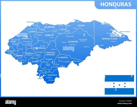 The detailed map of Honduras with regions or states and cities, capital ...