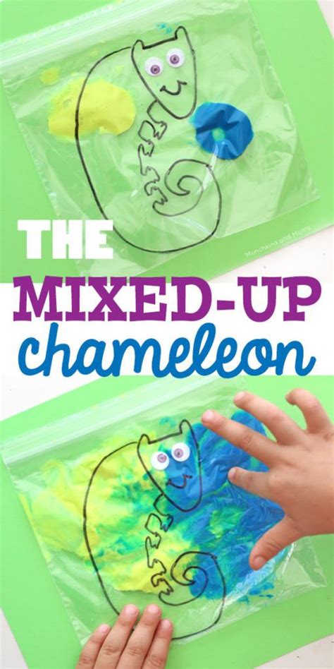 The Mixed-Up Chameleon Paint Mixing Activity - Munchkins and Moms | Preschool activities, Mixed ...