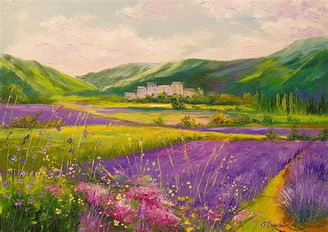 Lavender fields landscape Painting by Olha Darchuk - Fine Art America