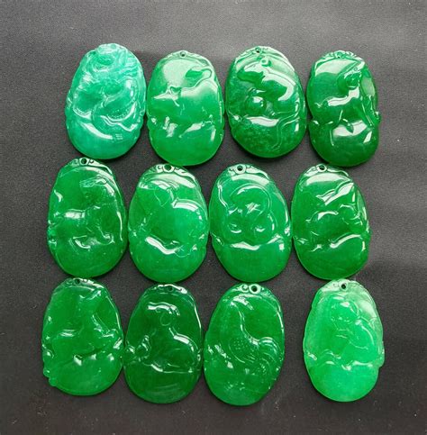 Chinese Zodiac oval green Jade stone | Etsy