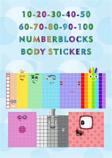 Numberblocks 10-100 Body Stickers, Waterproof, Scratch and UV Resistant, Peel and Stick ...