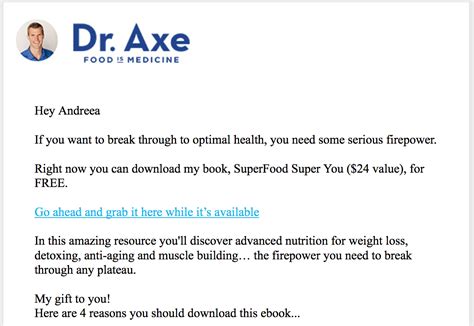 Dr axe email marketing example - Launch Grow Joy