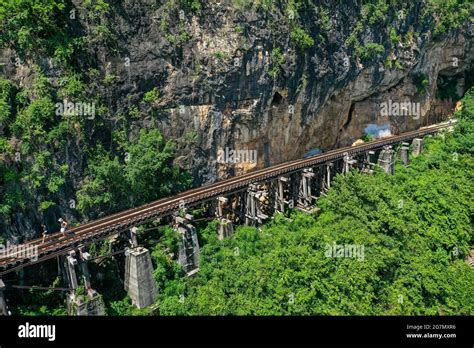 Death Railway bridge, Siam Burma Railway, in Kanchanaburi, Thailand ...