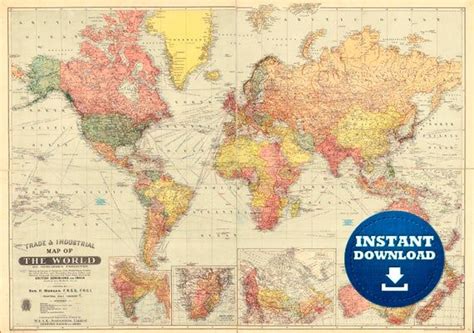 Digital Old World Map Printable Download. Vintage World Map. PRINTABLE Map. Large World Map ...