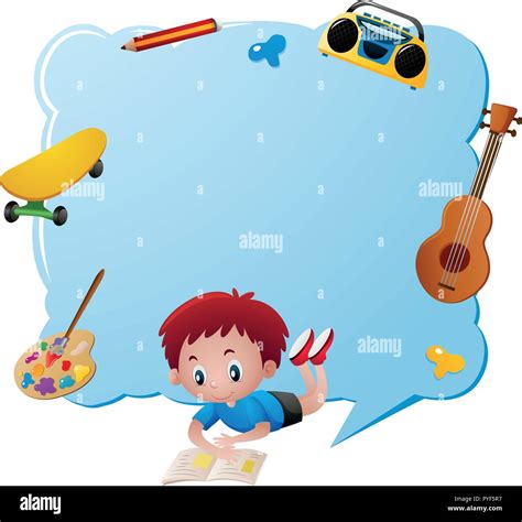 Border template with boy and school objects illustration Stock Vector ...