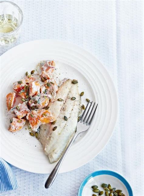 Grilled sea bream fillets with sweet potato recipe | delicious. magazine