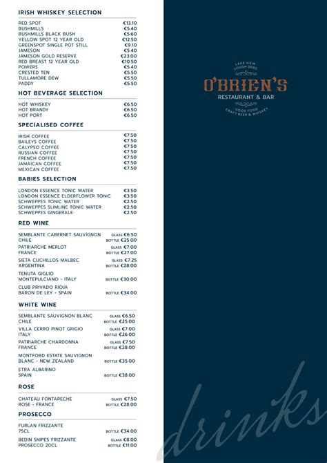 Drinks Menu - Killaloe Hotel & Spa