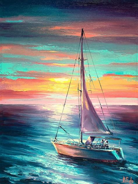 Sailing art original oil painting colorful | Sailing art, Sailboat art ...