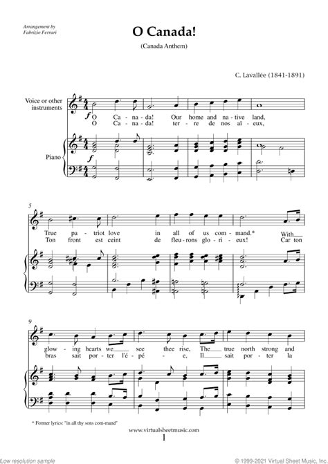 Free O Canada! sheet music for piano, voice or other instruments