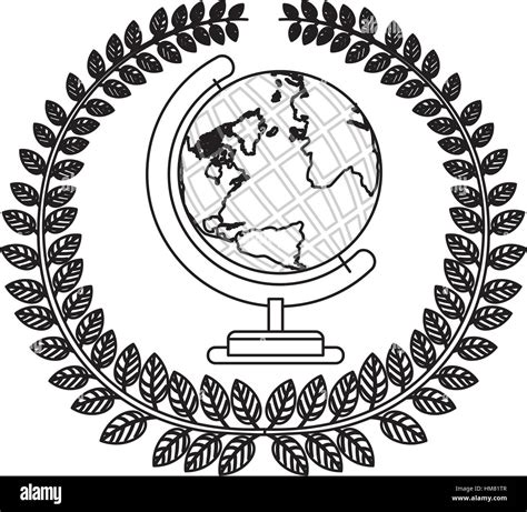 monochrome silhouette with olive crown with earth world map vector illustration Stock Vector ...