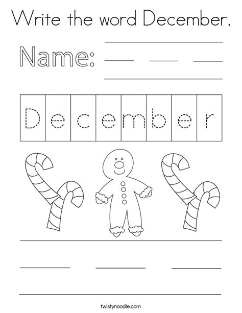 Write the word December Coloring Page - Twisty Noodle