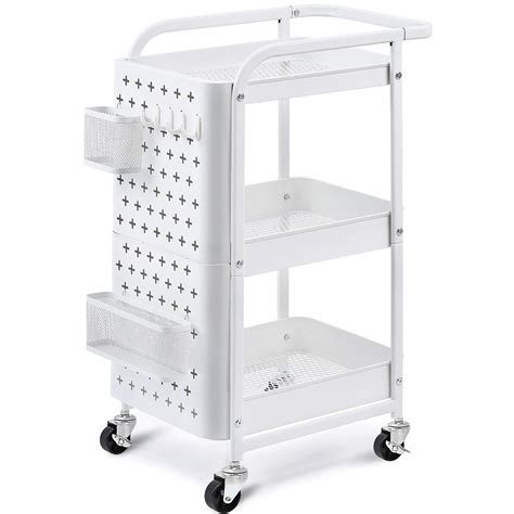 Buy KINGRACK 3-Tier Rolling Cart, Metal Utility Cart with Pegboard, Utility Rolling Storage ...