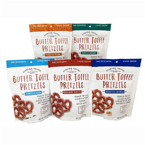 Butter Toffee Pretzels – Assorted Pack 4 oz Bags – Original/Pecan/Cashew/Almond/Vanilla ...