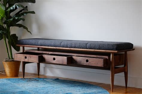 Upholstered Entryway Bench Mid Century Modern Wooden Hallway - Etsy