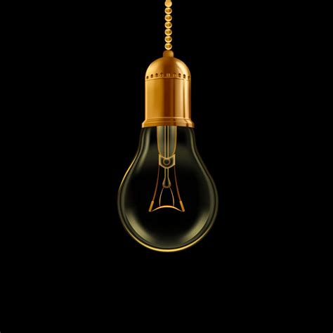 Golden Light Bulb on Black Background