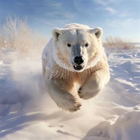 Premium AI Image | Polar bear running in the snow