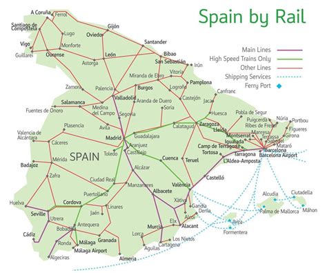 Espagne carte du train - Carte des itinéraires de train en Espagne (Europe du Sud - Europe)