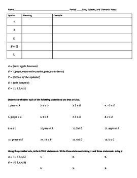 SETS - Sets, Subsets, and Elements Lesson and Homework by The Math Lab