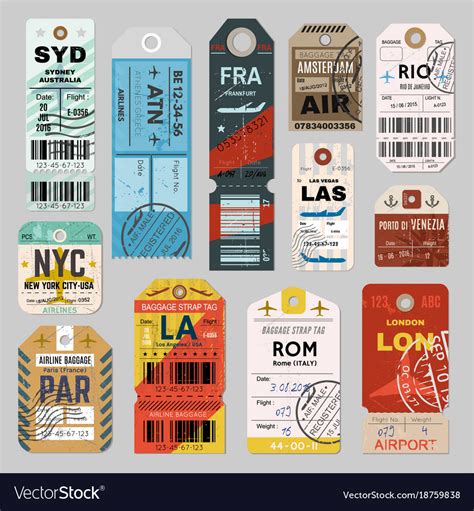 Baggage tag set on grey background Royalty Free Vector Image