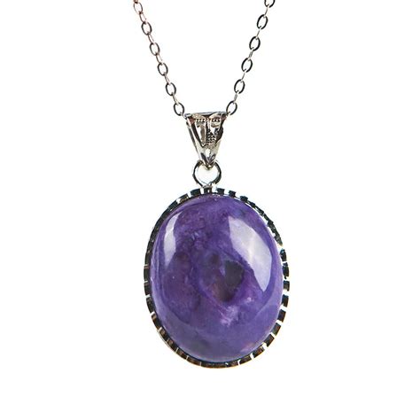 Drop Shipping AAAA Purple Natural Stone Pendant Women Men Necklace Crystal Natural Charoite ...