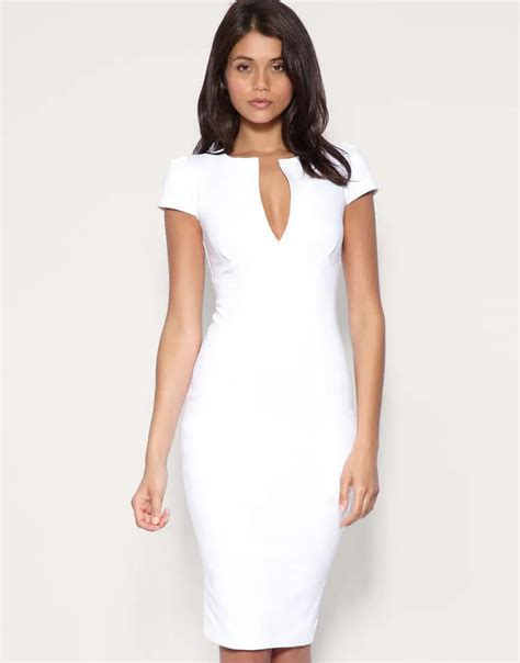 2014 New Hot Women Deep V neck Bodycon Slim Pencil Dress Business Cocktail Party Dress White ...