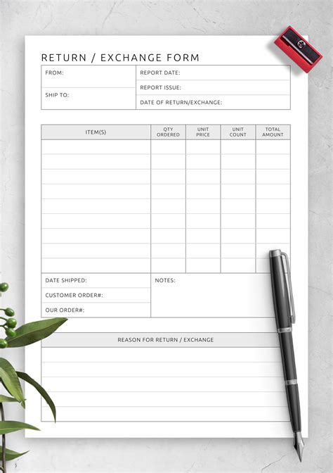 Download Printable Return / Exchange Form Template PDF