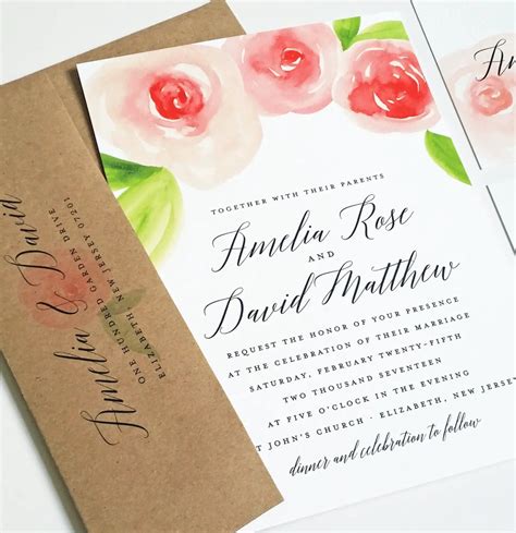 Rose Watercolor Wedding Invitations | Emmaline Bride