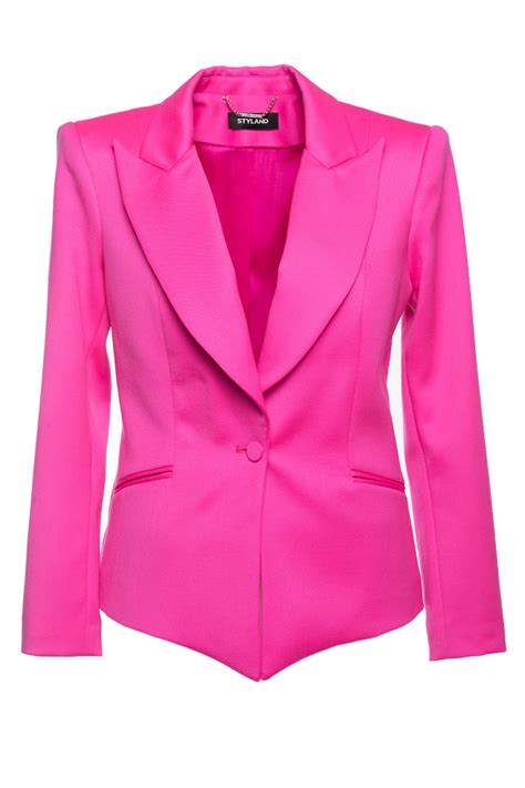 HOT PINK BLAZER WITH OVER-SIZED SHOULDERS - STYLAND