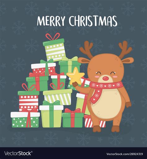 Merry christmas card with reindeer and gifts Vector Image