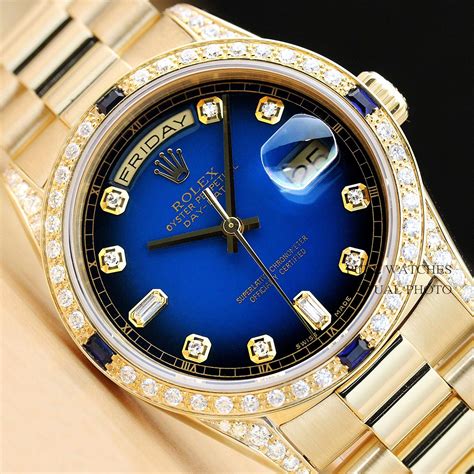 MENS ROLEX 18238 DAY-DATE PRESIDENT BLUE SAPPHIRE DIAMOND WATCH | eBay