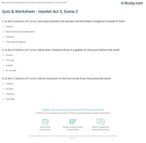 Quiz & Worksheet - Hamlet Act 5, Scene 2 | Study.com